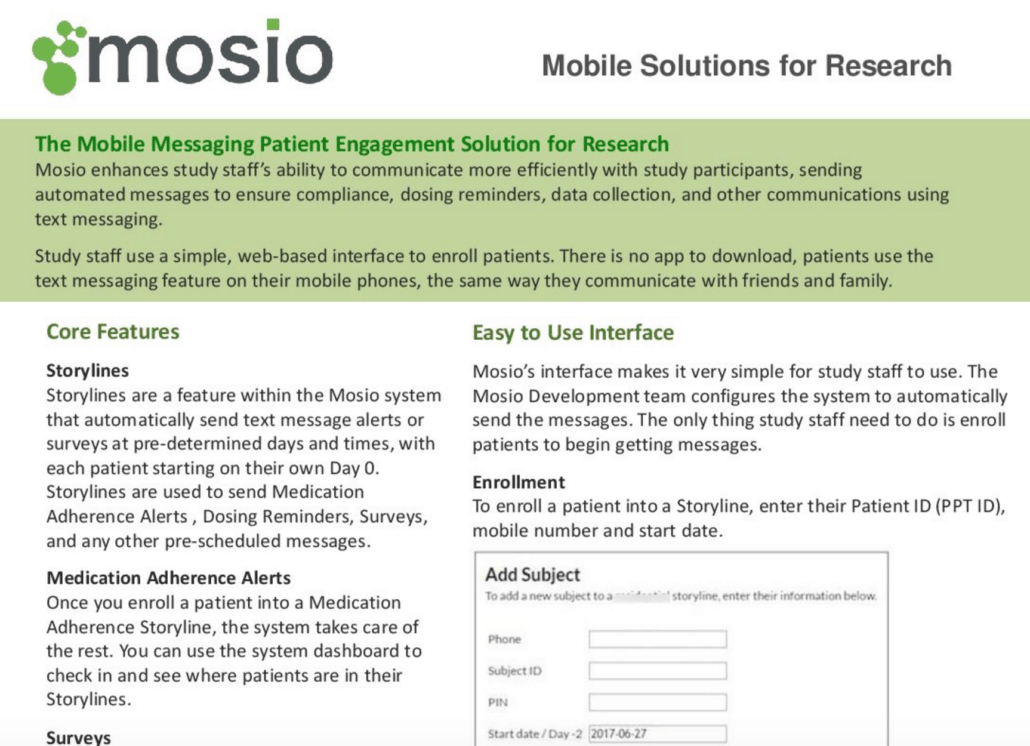 Mosio Clinical Trial Patient Engagement Tools